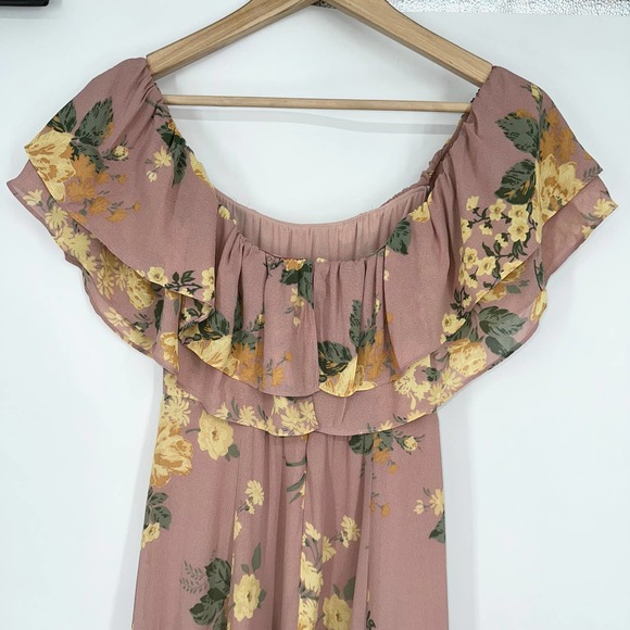 REFORMATION Abelia Dress Floral Off The Shoulder Ruffle Side Slit Maxi Gwenyth - Picture 11 of 15